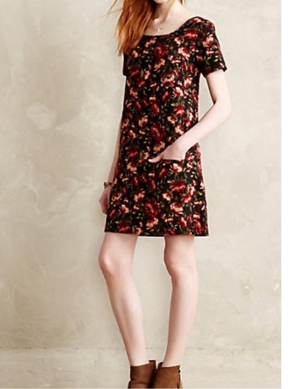 Anthropologie Maeve Black Floral Dress with Red Rose Print Size Small